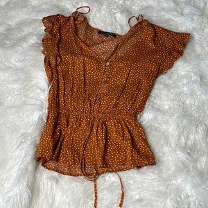 One clothing small orange polka dot tie top